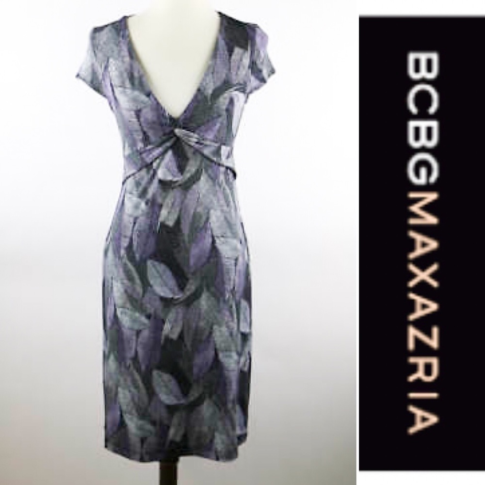 BCBGMAXAZRIA Leaf Print Dress Purple White & Black